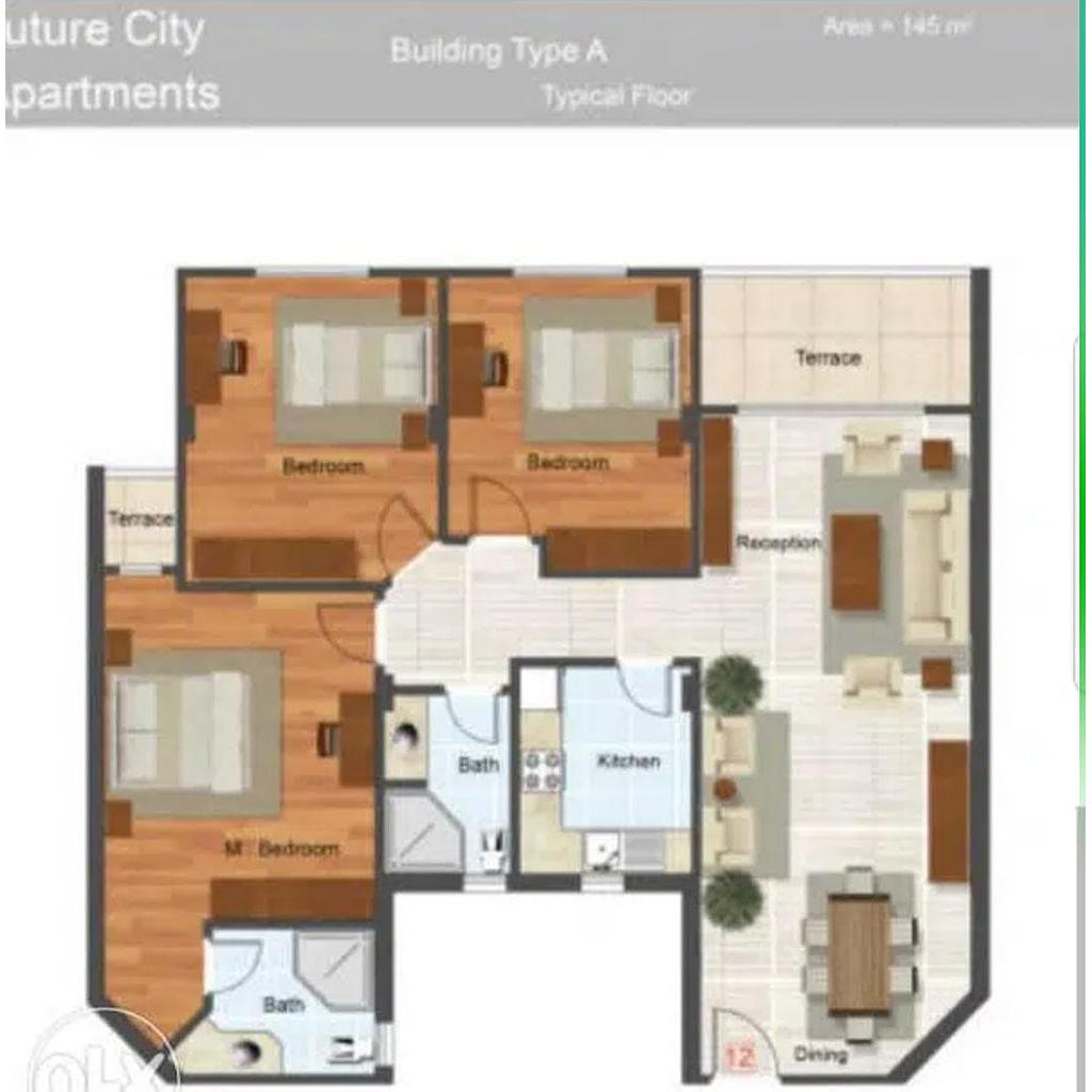 شقة ١٤٥متر في نيوجاردنز - نيوبوليس محارة  الدور الثالث